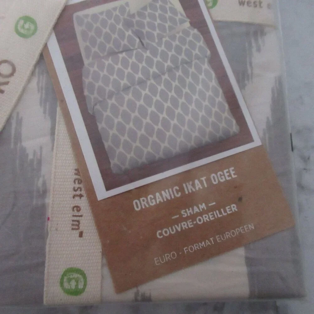 New West Elm Euro Pillow Sham Gray Ikat Ogee‎ Organic Modern